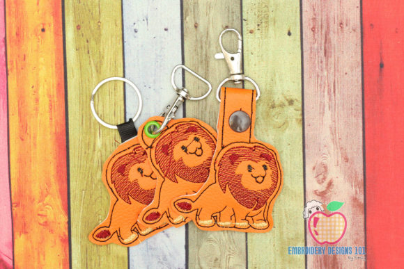 Cute Cartoon Lion Keyfob Embroidery Design