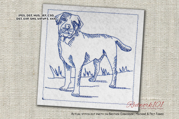 Labrador Dog Redwork for Seasonal Embroidery