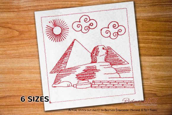 The Great Sphinx of Giza Redwork Embroidery